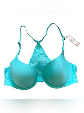 Victoria's Secret Demi Underwire Bra Front Closure Lace Racerback Teal 36B NWT